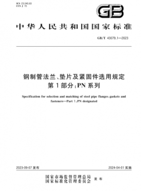 鋼制管法蘭、墊片及緊固件選用規(guī)定 第1部分：PN系列國標(biāo)/T 43079.1-2023